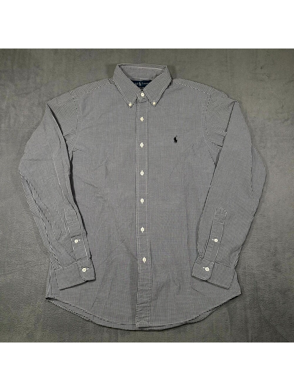 Ralph Lauren Shirt Men Medium White Black Gingham Custom Fit Button-Down Classic